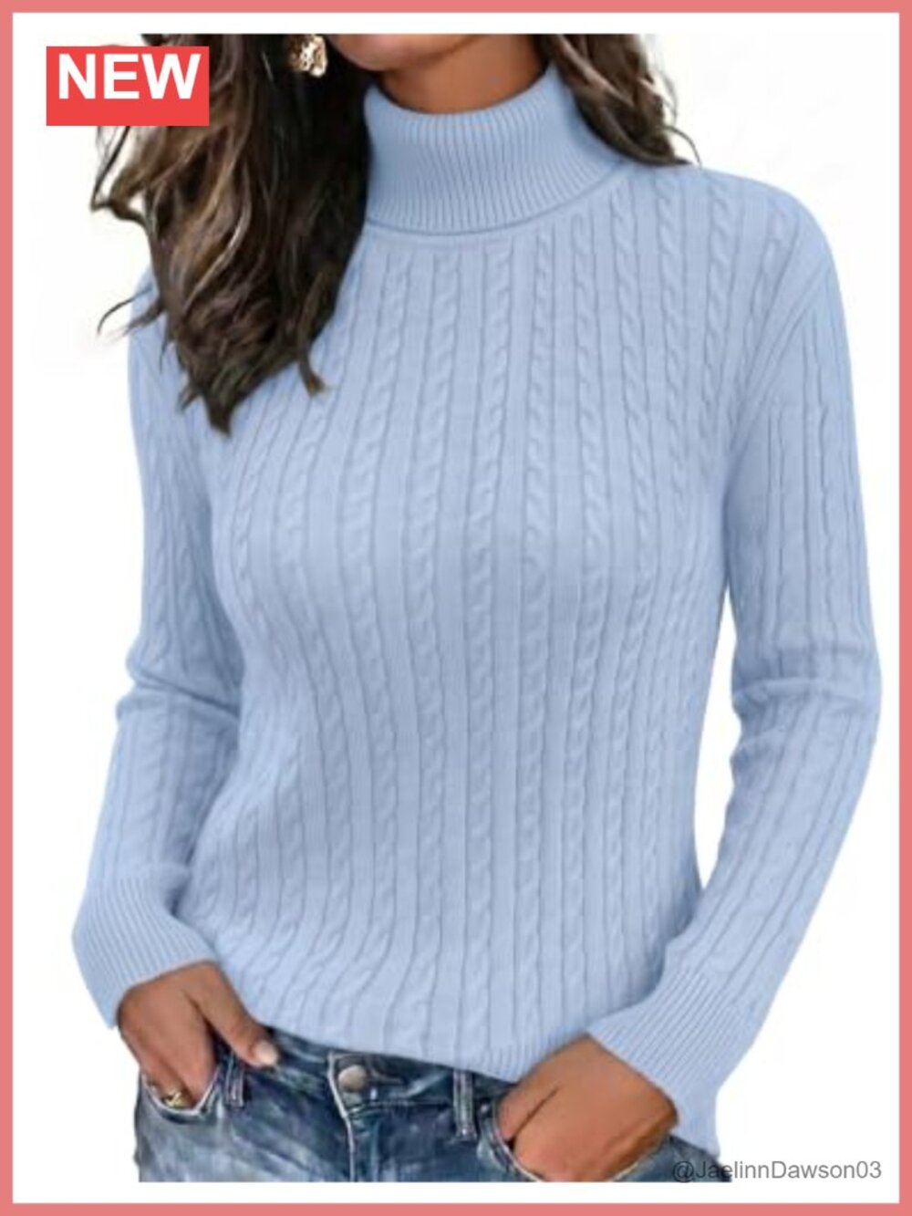 Turtleneck Cable Knit Long Sleeve Pullover Sweater Fall Winter Top